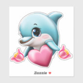Sticker Dauphin de bébé mignon avec le coeur de Valentine (Feuille)