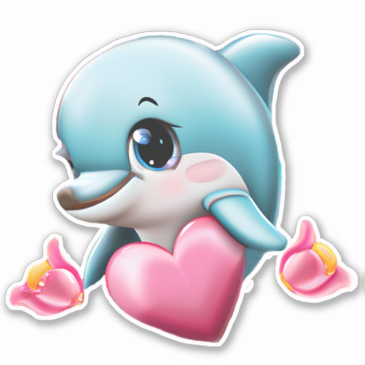 Sticker Dauphin de bébé mignon avec le coeur de Valentine (Devant)