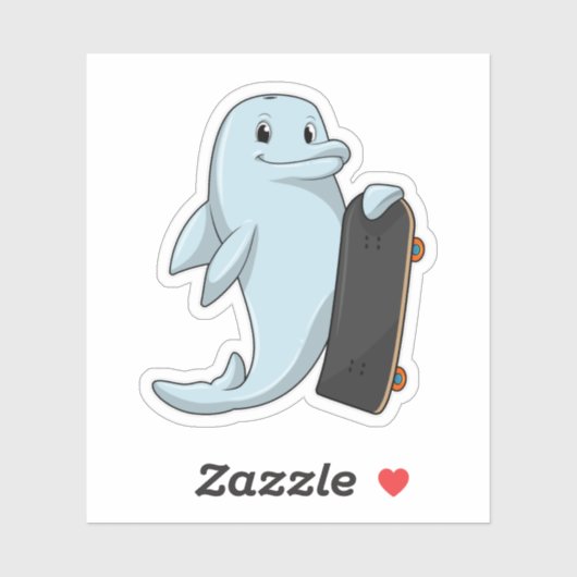 Sticker Dauphin en patinage avec skateboard (Feuille)