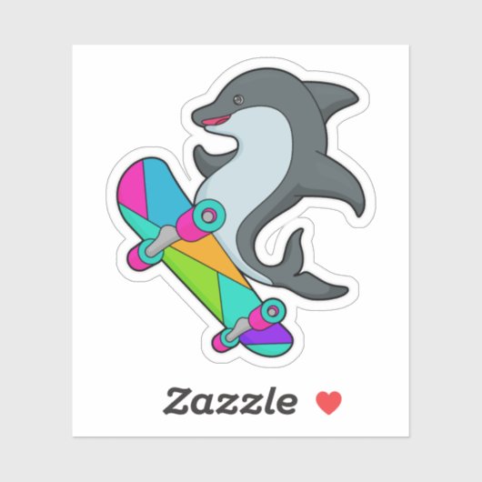 Sticker Dauphin en skater avec skateboard (Feuille)
