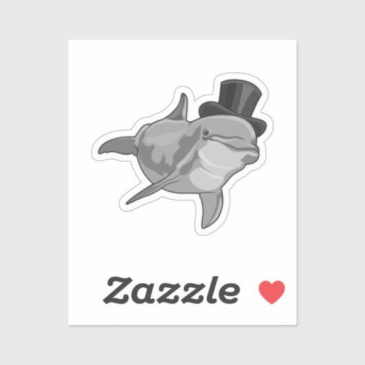 Sticker Dauphin en tant que Gentleman avec chapeau supérie (Feuille)