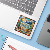 Sticker Dauphin En Verre Trait Faux (Ordinateur portable avec iPhone)