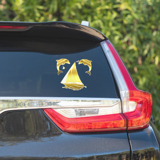 Sticker Dauphin/marsouin de ton or nautique + voilier