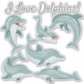 Sticker Dauphins sympa J'aime Dauphins Océan Vie (Devant)