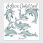 Sticker Dauphins sympa J'aime Dauphins Océan Vie (Feuille)
