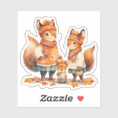 Sticker d'automne de la famille des écureuils (Feuille)