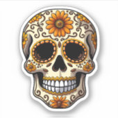 Sticker Day Of Dead Sugar Skull Floral Skeleton Head Bone (Devant)