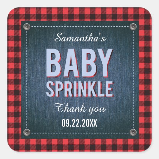 Sticker de Baby shower Lumberjack Plaid et Jean (Devant)