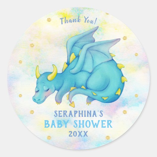 Sticker de Baby shower pour garçons Dragon Bleu Cu (Devant)