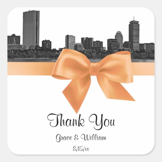 Sticker de balise BW Peach Etched Boston Skyline (Devant)