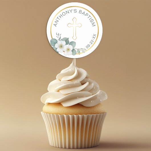 Sticker de Baptême croisé élégant | Religieux simp