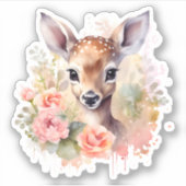 Sticker De Beaux Cerfs Entourés De Roses (Devant)