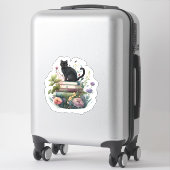 Sticker De beaux livres de fleurs et un chat (Sur valise)