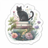 Sticker De beaux livres de fleurs et un chat (Devant)