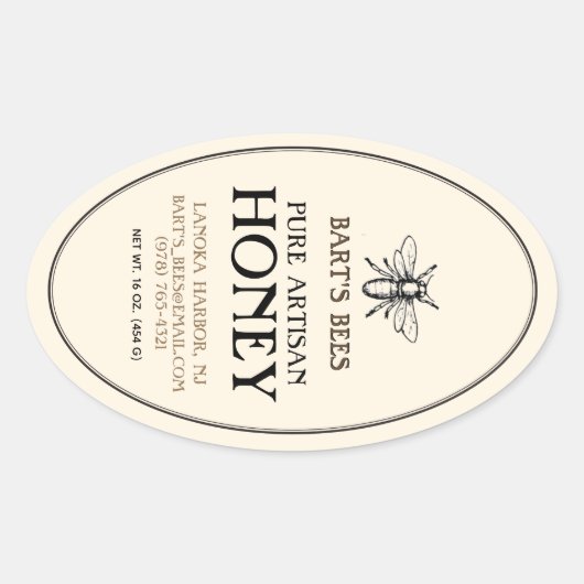 Sticker de bordure ovale d'abeille héraldique miel (Devant)