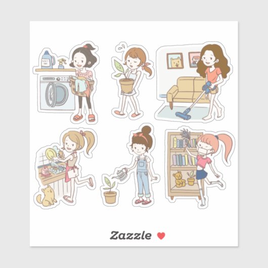 Sticker de caractère pour filles de corvées nettoy (Feuille)