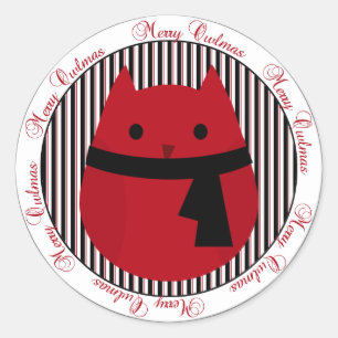 Sticker de Chouette de Noël Joyeux Owlmas Rouge No