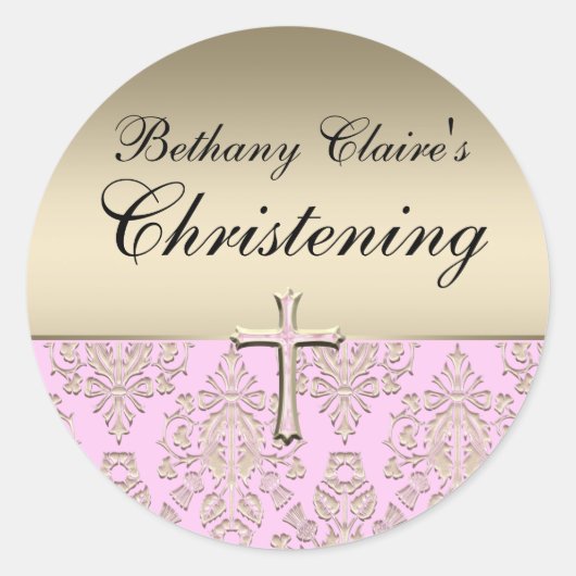 Sticker de Christening Pink & Gold Damask (Devant)