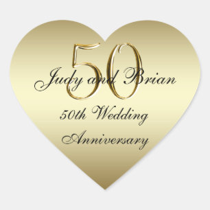 Sticker de coeur Gold Black 50th Mariage Anniversa