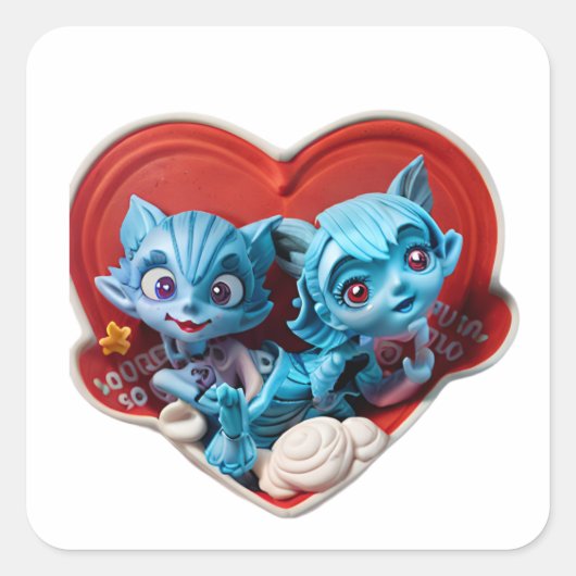 Sticker de coeur rouge avec deux chats bleus - La (Devant)