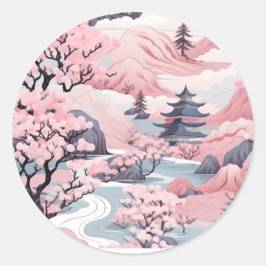 Sticker de décor japonais rose et gris (Devant)
