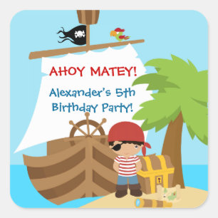 Sticker de fête d'anniversaire de bateau pirate