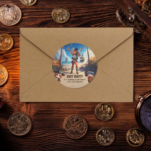 Sticker de fête d'anniversaire de la fille pirate 
