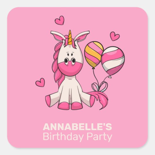 Sticker de fête d'anniversaire fille rose mignonne (Devant)