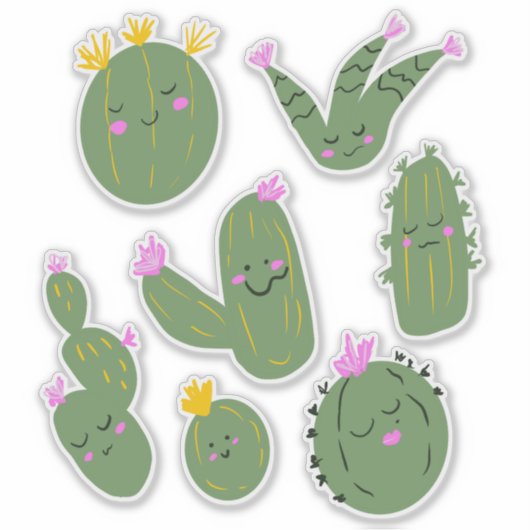 Sticker de jeu d'illustrations de cactus mignons (Devant)