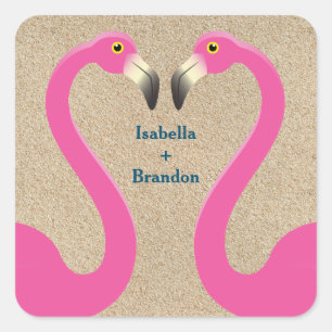 Sticker de mariage de Flamant rose Beach