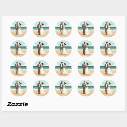 Sticker de mariage de plage (Feuille)