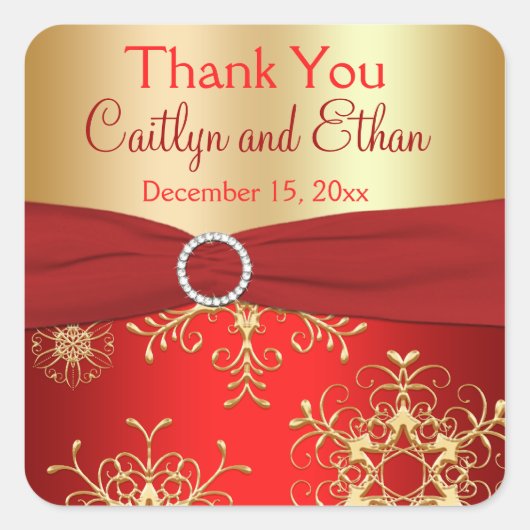 Sticker de mariage favori Red et Gold Snowflakes (Devant)
