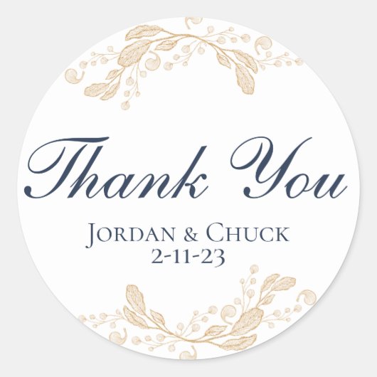 Sticker De Mariage Favoris De Feuille D'Or (Devant)