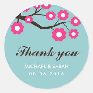 Sticker de mariage floral bleu et rose Favor