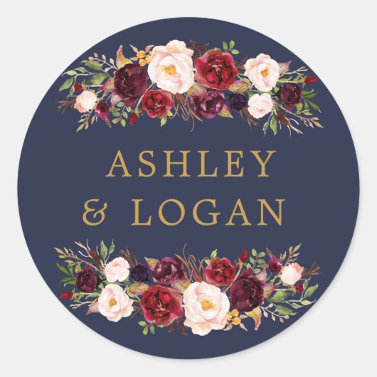 Sticker de mariage floral Marine Gold Marsala Favo (Devant)