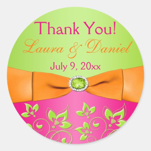 Sticker de mariage floral rose Orange Lime Faveur (Devant)
