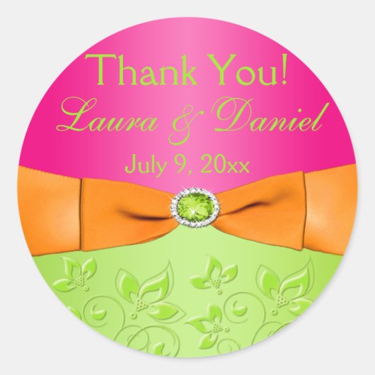 Sticker de mariage floral rose Orange Lime Faveur (Devant)