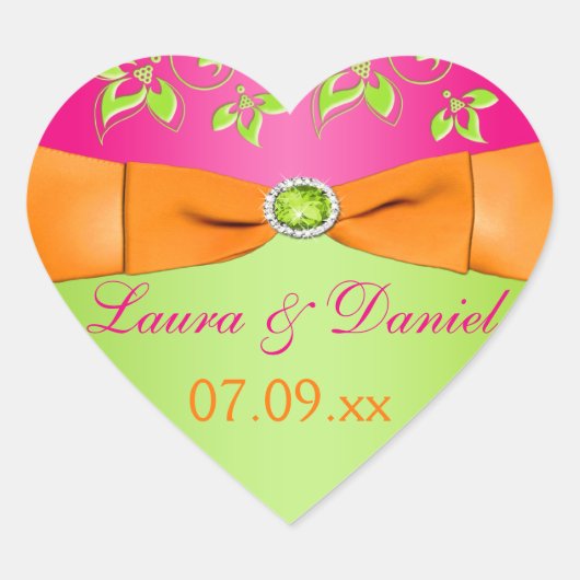 Sticker de mariage floral rose Orange Lime Faveur (Devant)