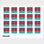 Sticker de mariage floral rouge et turquoise Favor (Feuille)