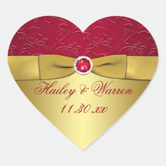 Sticker de mariage floral rouge, or (Devant)