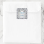 Sticker de mariage floral turquoise et argenté Fav (Sac)