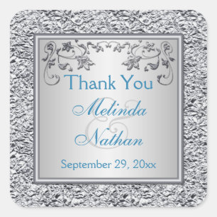 Sticker de mariage floral turquoise et argenté Fav