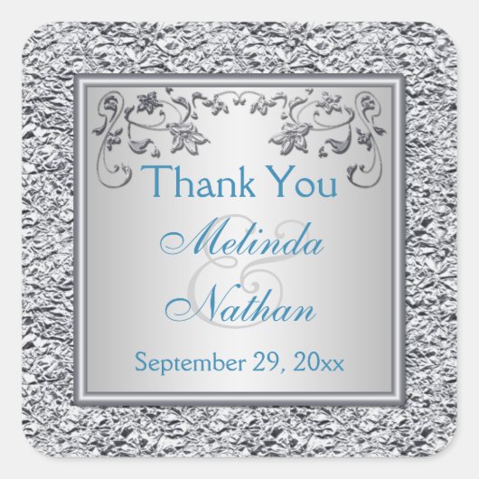 Sticker de mariage floral turquoise et argenté Fav (Devant)