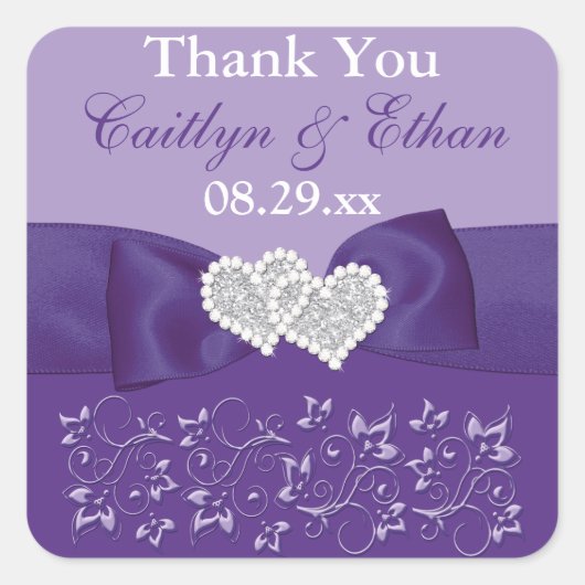Sticker de mariage floral violet blanc Favor (Devant)
