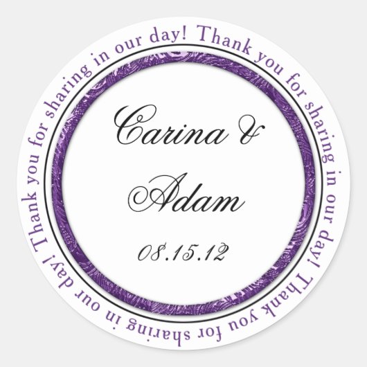 Sticker de mariage Merci noir violet Favor (Devant)