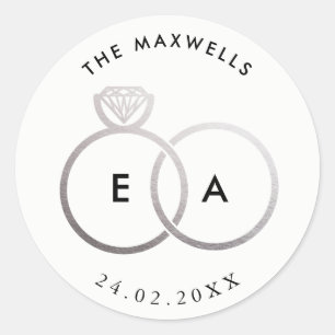 Sticker de mariage personnalisé avec anneaux d'arg