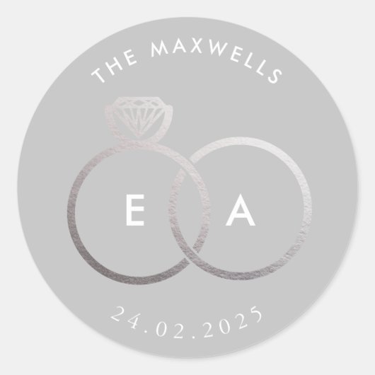 Sticker de mariage personnalisé Gris Moderne Argen (Devant)