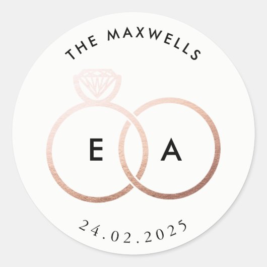 Sticker de mariage personnalisé Rose moderne (Devant)