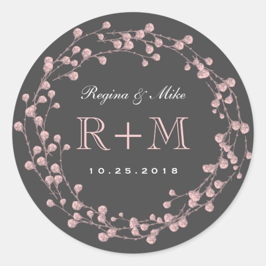 Sticker de mariage préféré de fleurs rose gris (Devant)