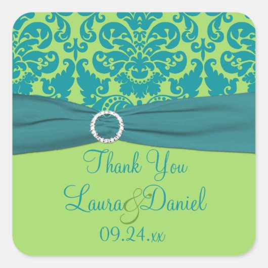 Sticker de mariage vert pomme et turquoise Favor (Devant)